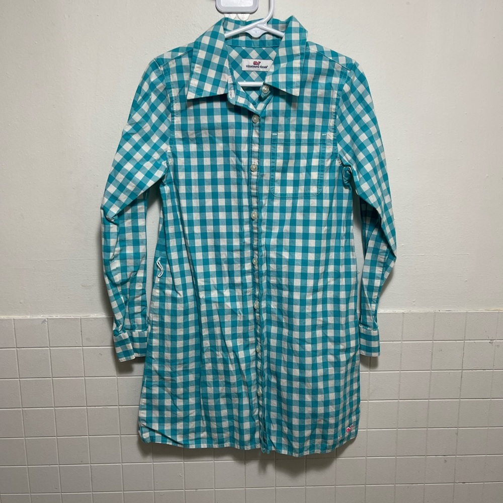 Vineyard Vines Teal and White Checkered Shirt